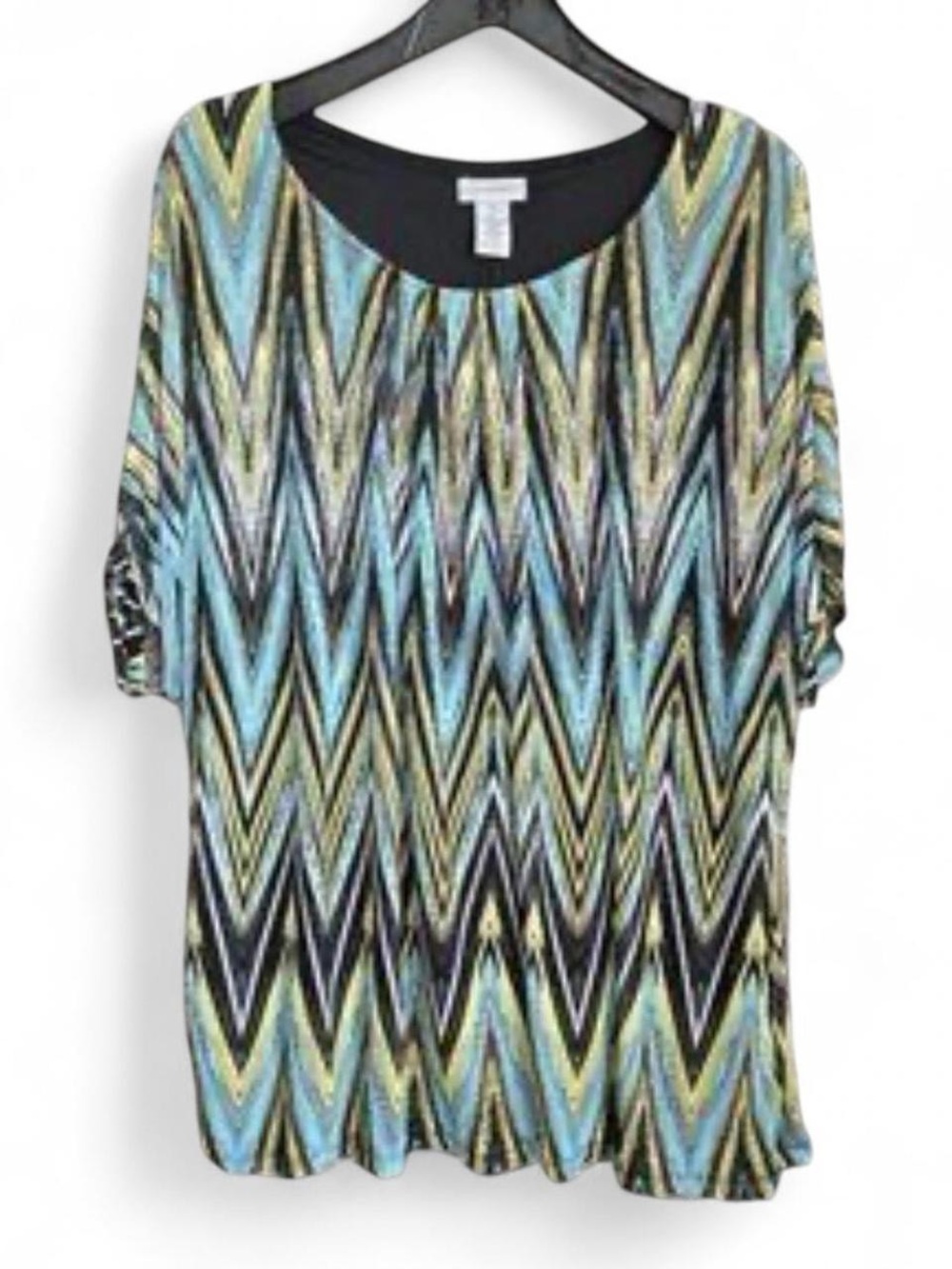 Catherine Blue Green Chevron Print Top Multicolor Women's Plus Size 1X Blouse